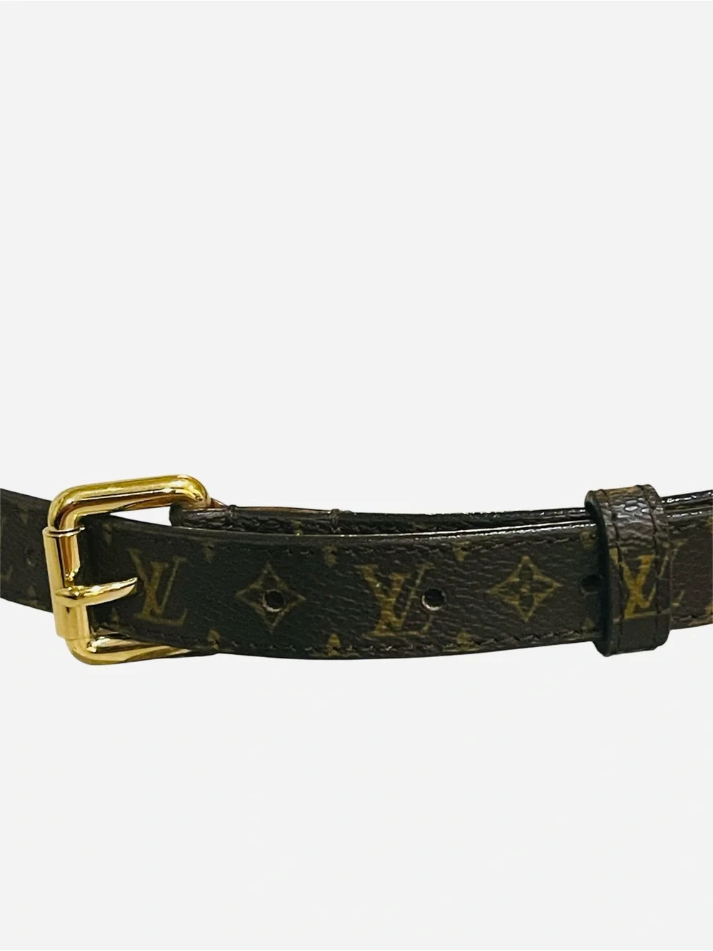 Louis Vuitton Monogram Leather Skinny Belt GoldTone Hardware LB 0093 90|36 Spain